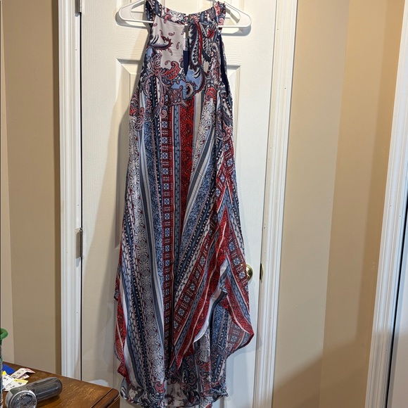 Avenue Red, Blue & White Patterned Maxi Dress Boho Sleeveless Lined open sides - Picture 5 of 6
